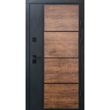 Входные двери Qdoors Стрит Бонд Улица Графит песок краска/декор темное дерево (профнастил)/гладь антрацит песок